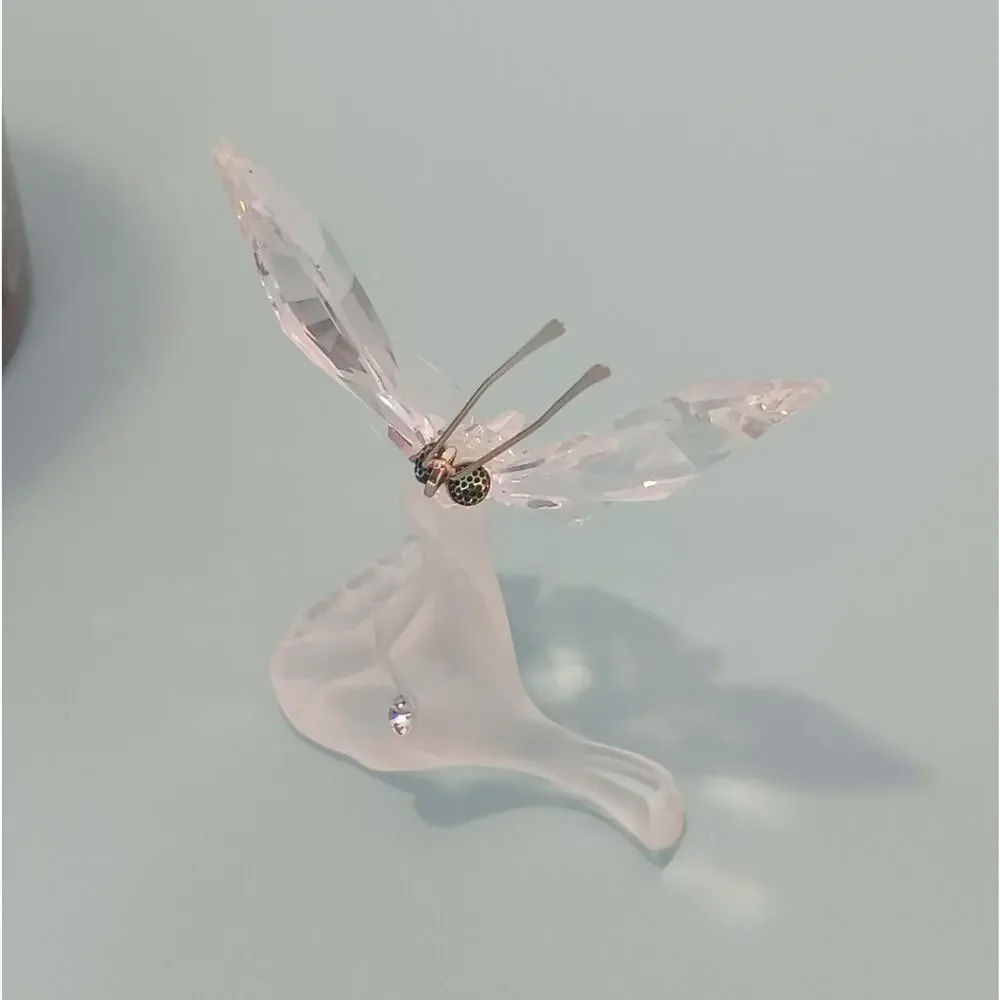 Swarovski Silver Crystal Butterfly on Leaf Figurine Austria Art 7619